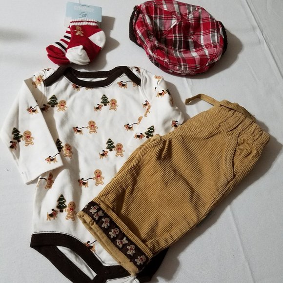 Gymboree 3-6 Month Gingerbread Boy Pants, Bodysuit, Hat & 0-3 socks Outfit NWT - Picture 5 of 6
